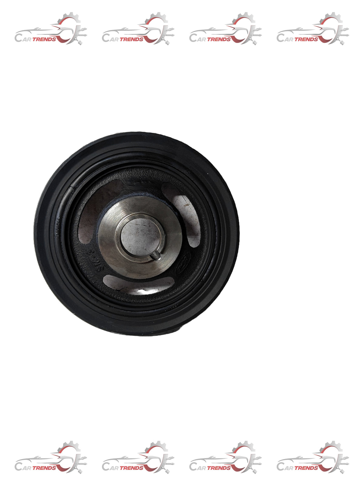 Ford pulley crankshaft AV6Z6312A shown in a close-up image, highlighting the metal pulley and mounting details.
