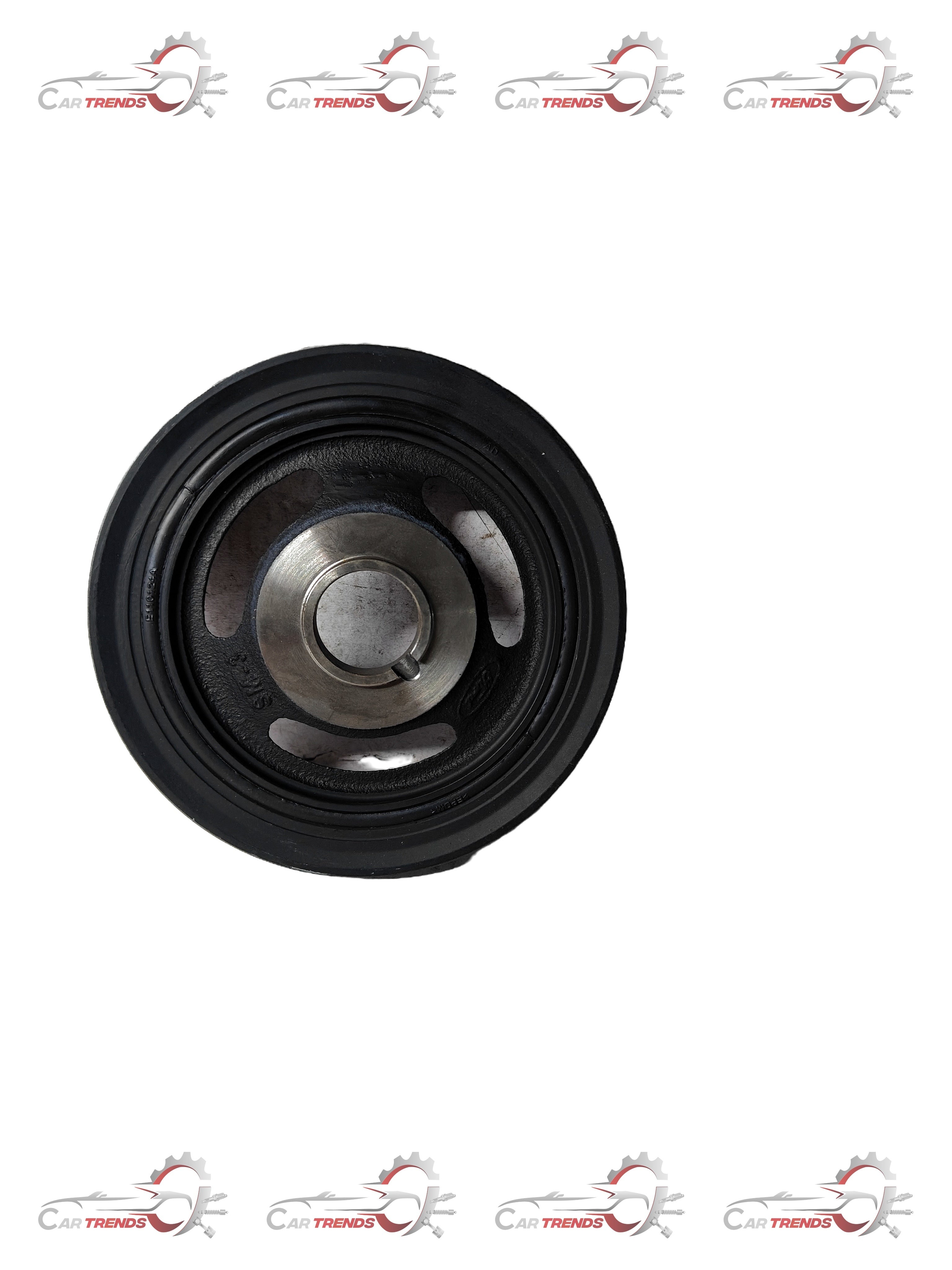 Ford pulley crankshaft AV6Z6312A shown in a close-up image, highlighting the metal pulley and mounting details.