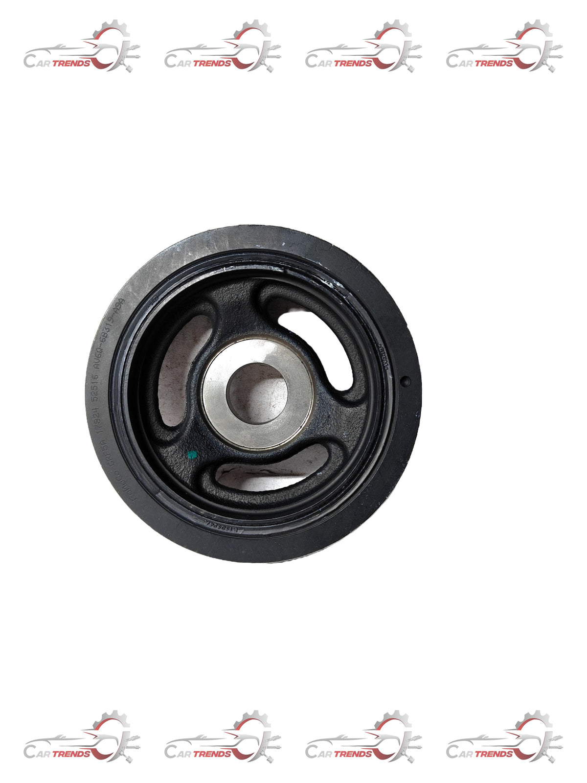 Ford pulley crankshaft AV6Z6312A showing the metal crankshaft pulley with mounting holes and pulley grooves.