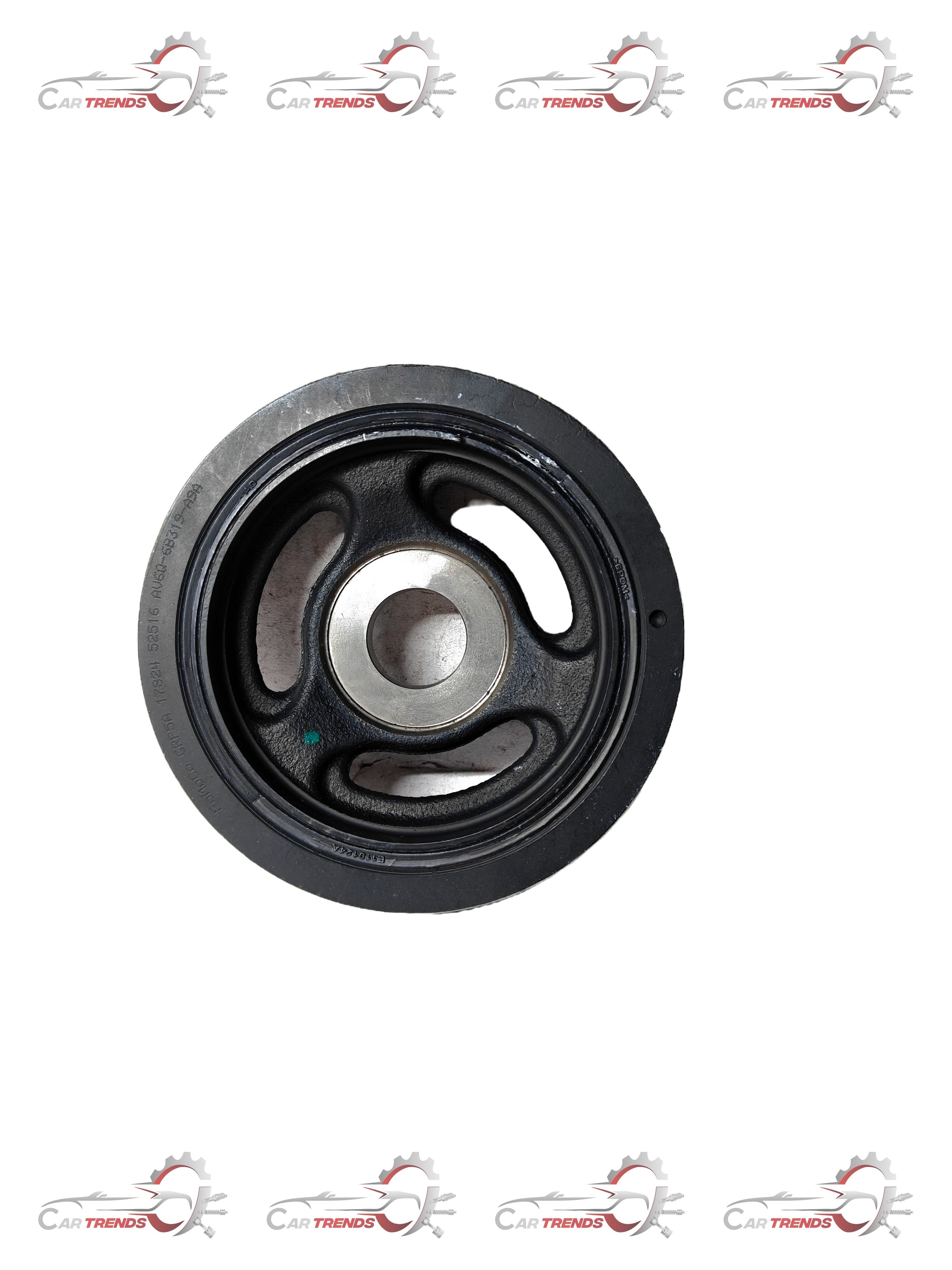 Ford pulley crankshaft AV6Z6312A showing the metal crankshaft pulley with mounting holes and pulley grooves.