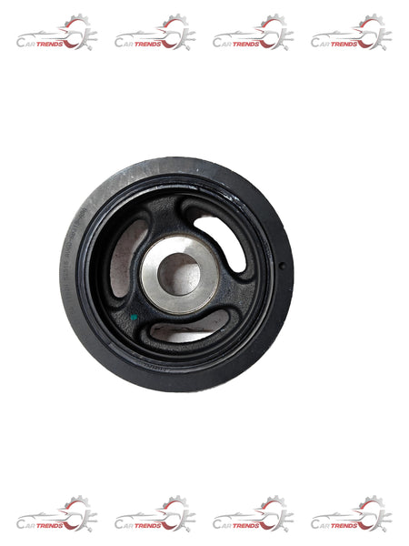 Ford pulley crankshaft AV6Z6312A showing the metal crankshaft pulley with mounting holes and pulley grooves.