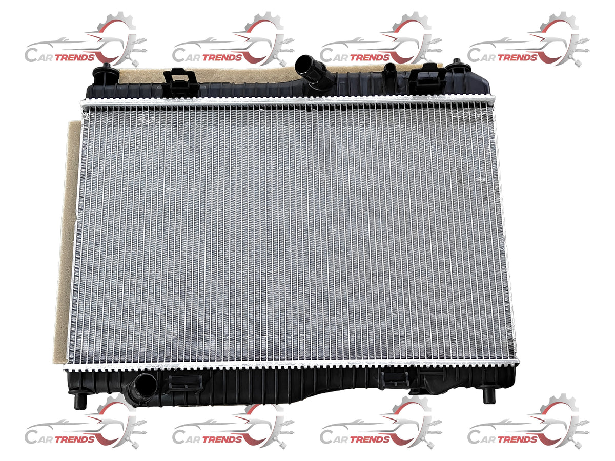 Ford radiator model 8V5Z8005B, automotive cooling component with metal fins and inlet/outlet connections, for vehicle cooling system.