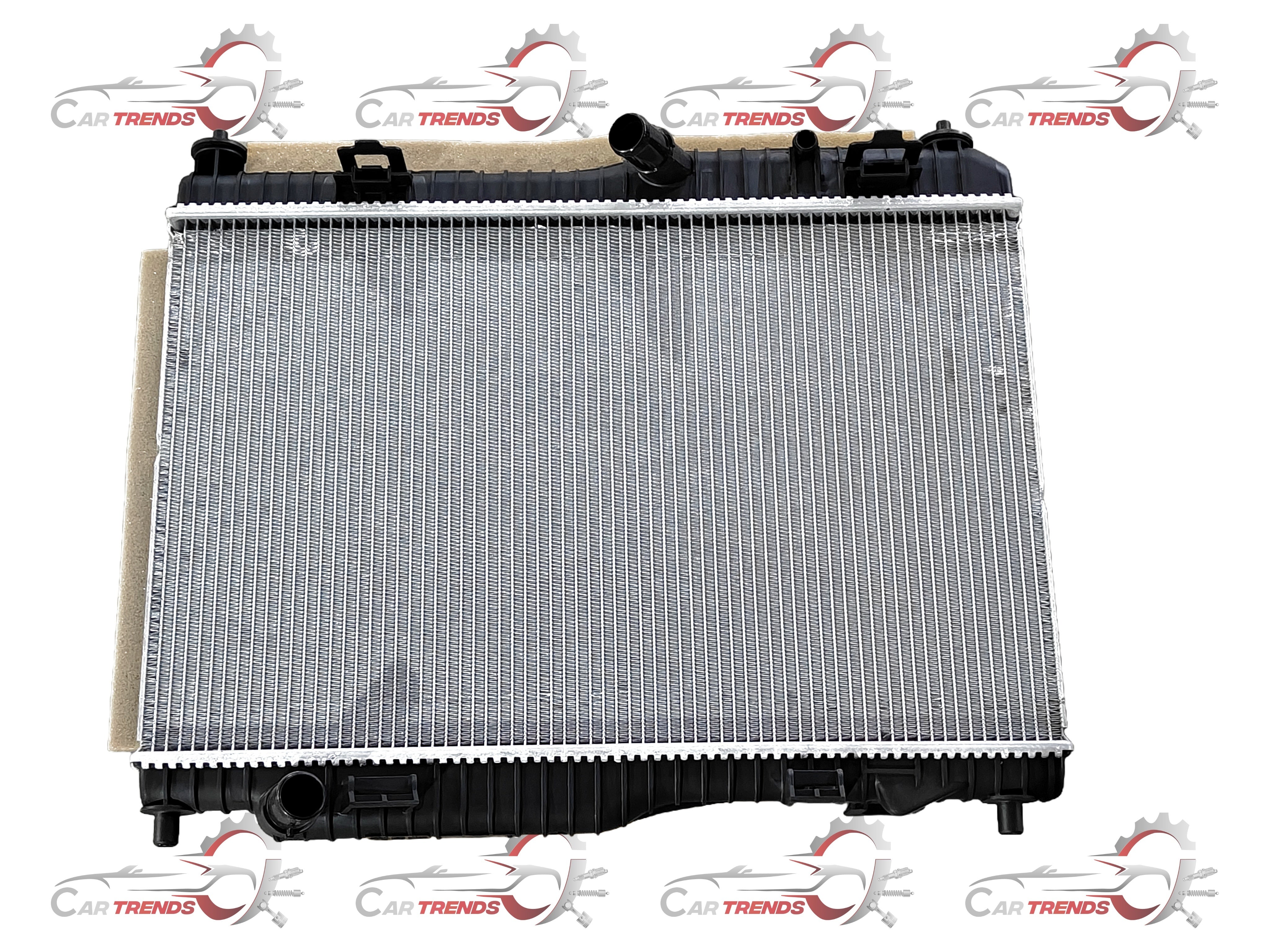 Ford radiator model 8V5Z8005B, automotive cooling component with metal fins and inlet/outlet connections, for vehicle cooling system.