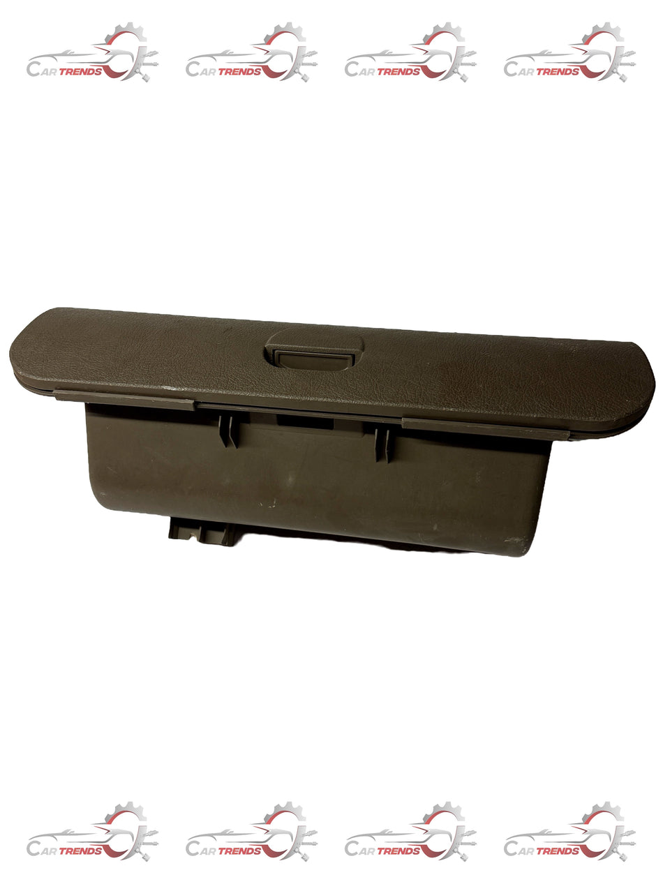 General Motors Box A Deposit for Tavera, black plastic container with lid, designed for vehicle storage and safety.