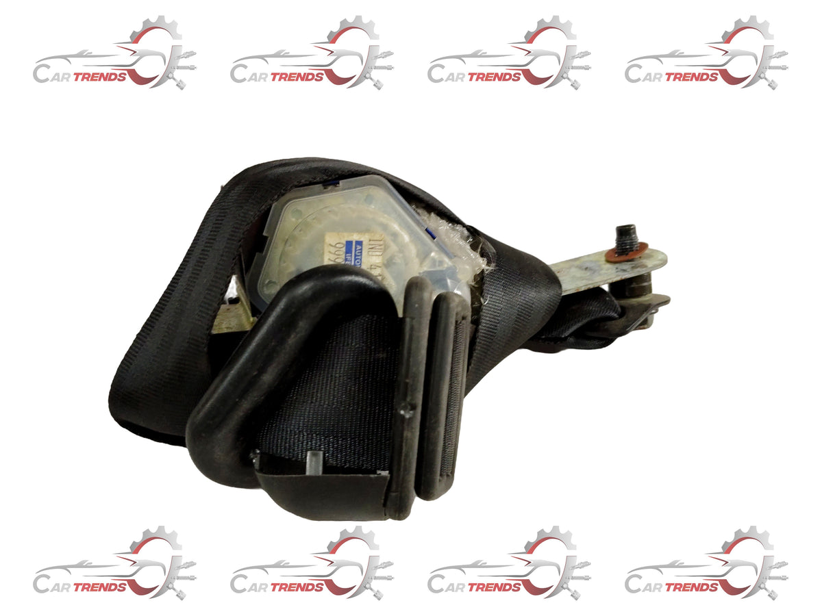 Front seat belt for Chevrolet Spark, General Motors J990047L0, shown in the image with seat belt components and mounting points.