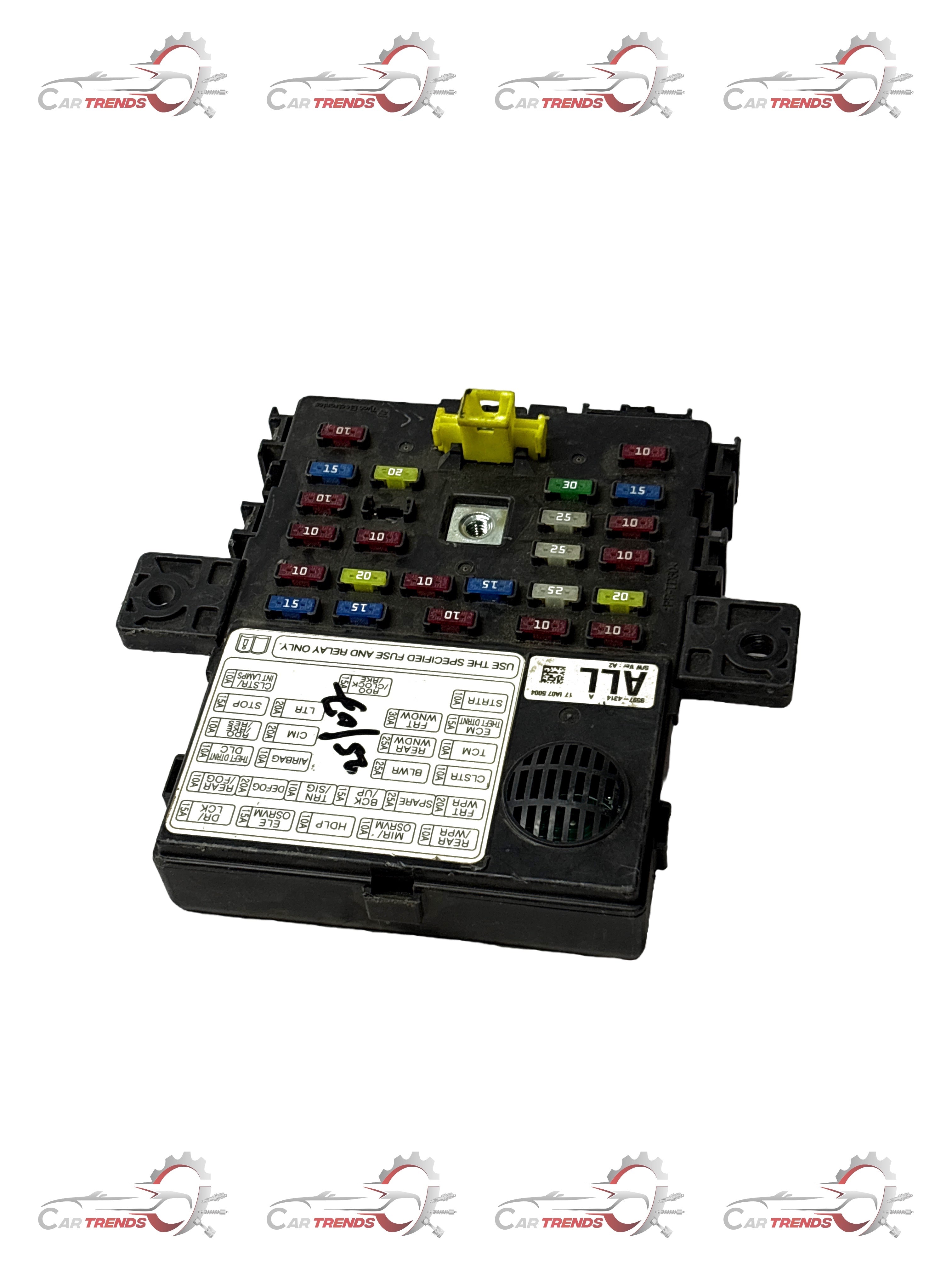 General Motors block assembly with P wiring harness connector, automotive engine part, gray plastic and metal components