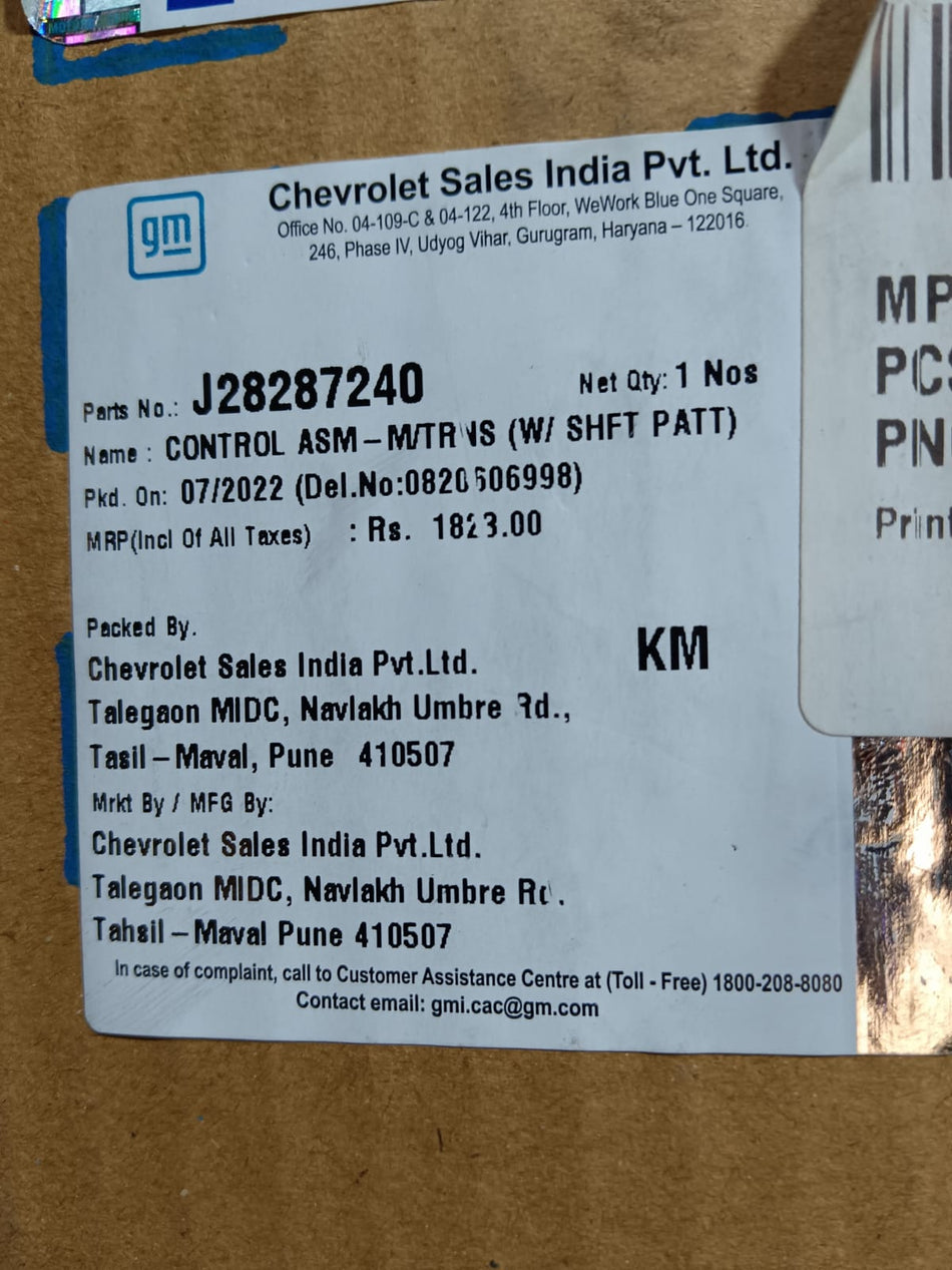 General Motors control assembly for transmission with paddle shifter, part number J28287240, shown in black with mechanical components.