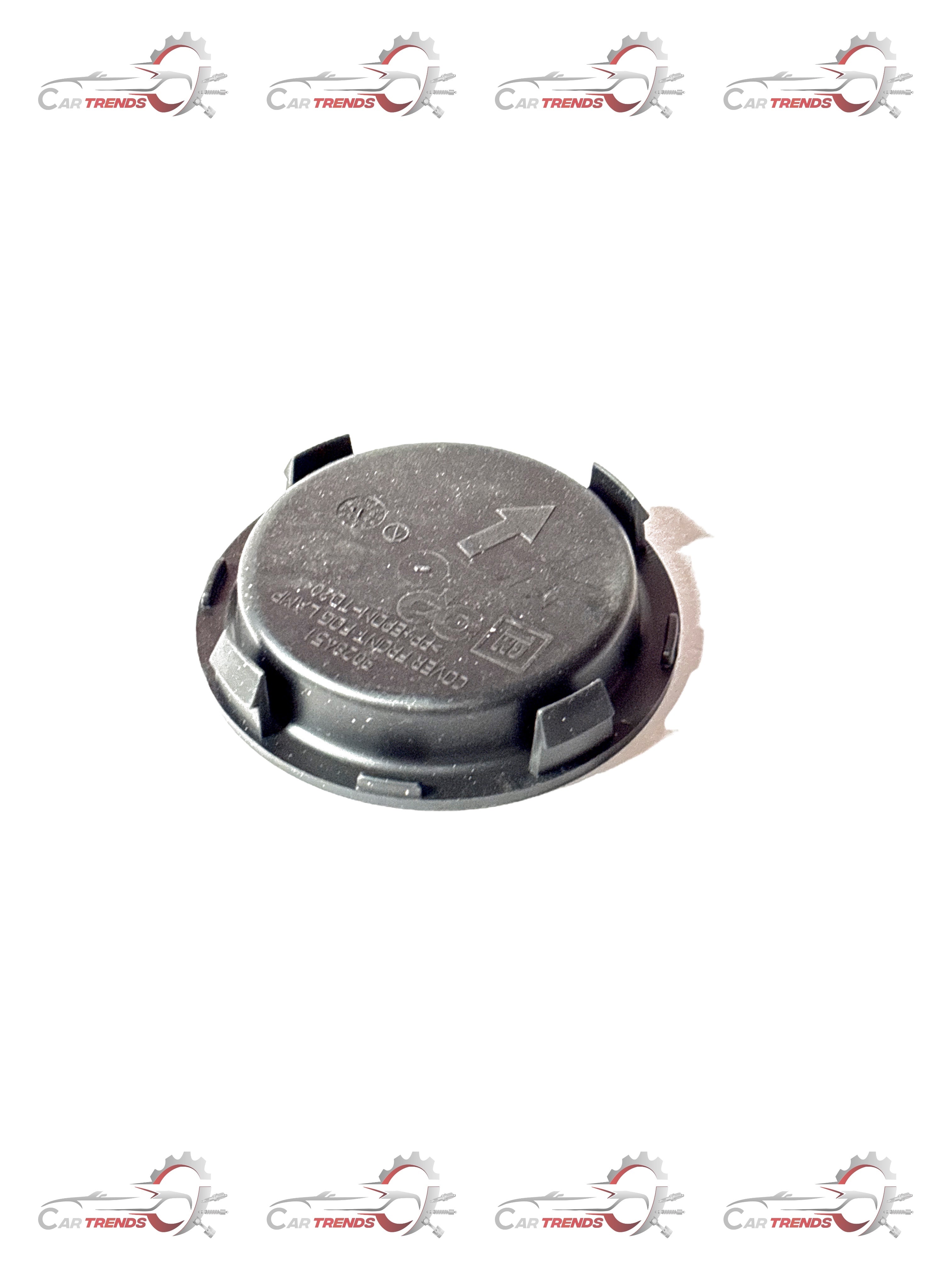Front fog light cover for GM vehicles, black plastic part designed to fit the front fog lamp area.