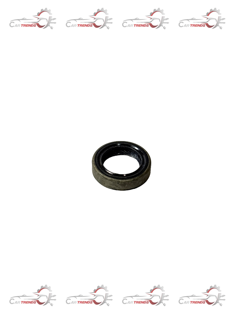 General Motors crank seal for Aveo J90182168, close-up view showing the rubber sealing edge and metal backing.