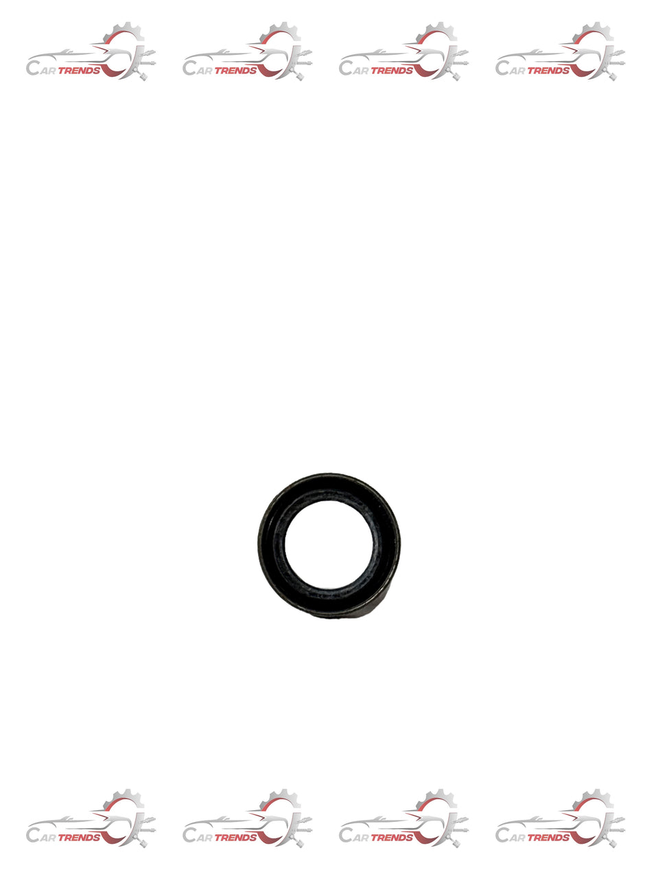 General Motors crank seal for Aveo J90182168, close-up of black rubber seal showing detailed edges and branding.