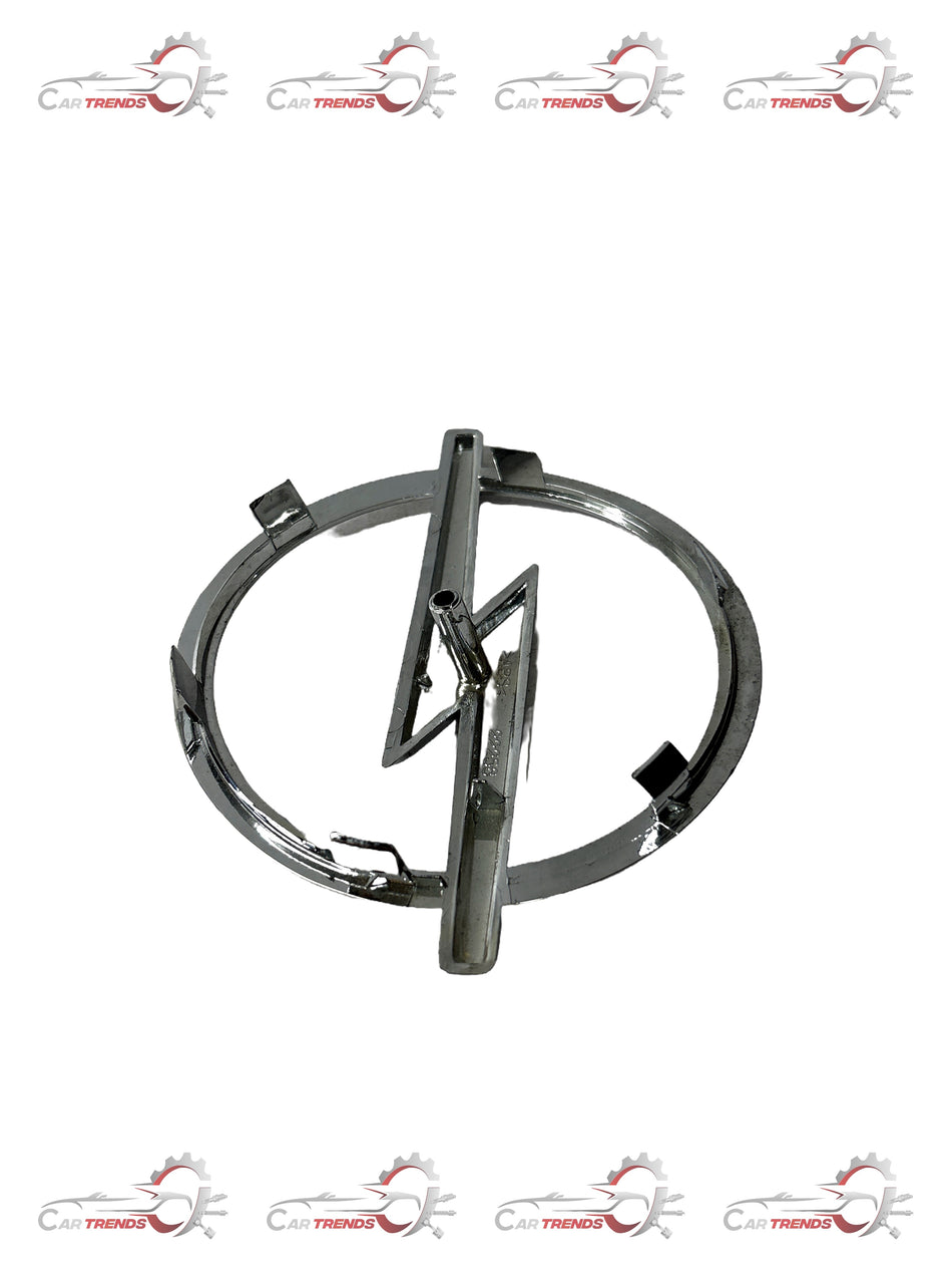 Opel Astra front grille emblem by General Motors, black and chrome badge for vehicle front decoration.