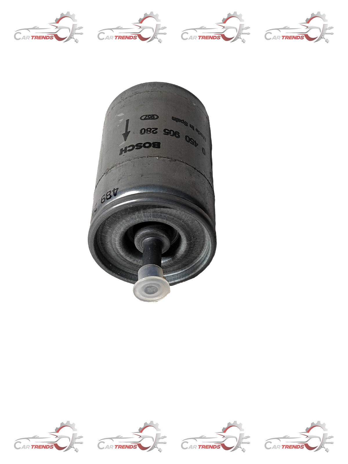 General Motors fuel filter for Astra, model 981249, showing the cylindrical filter with inlet and outlet ports.