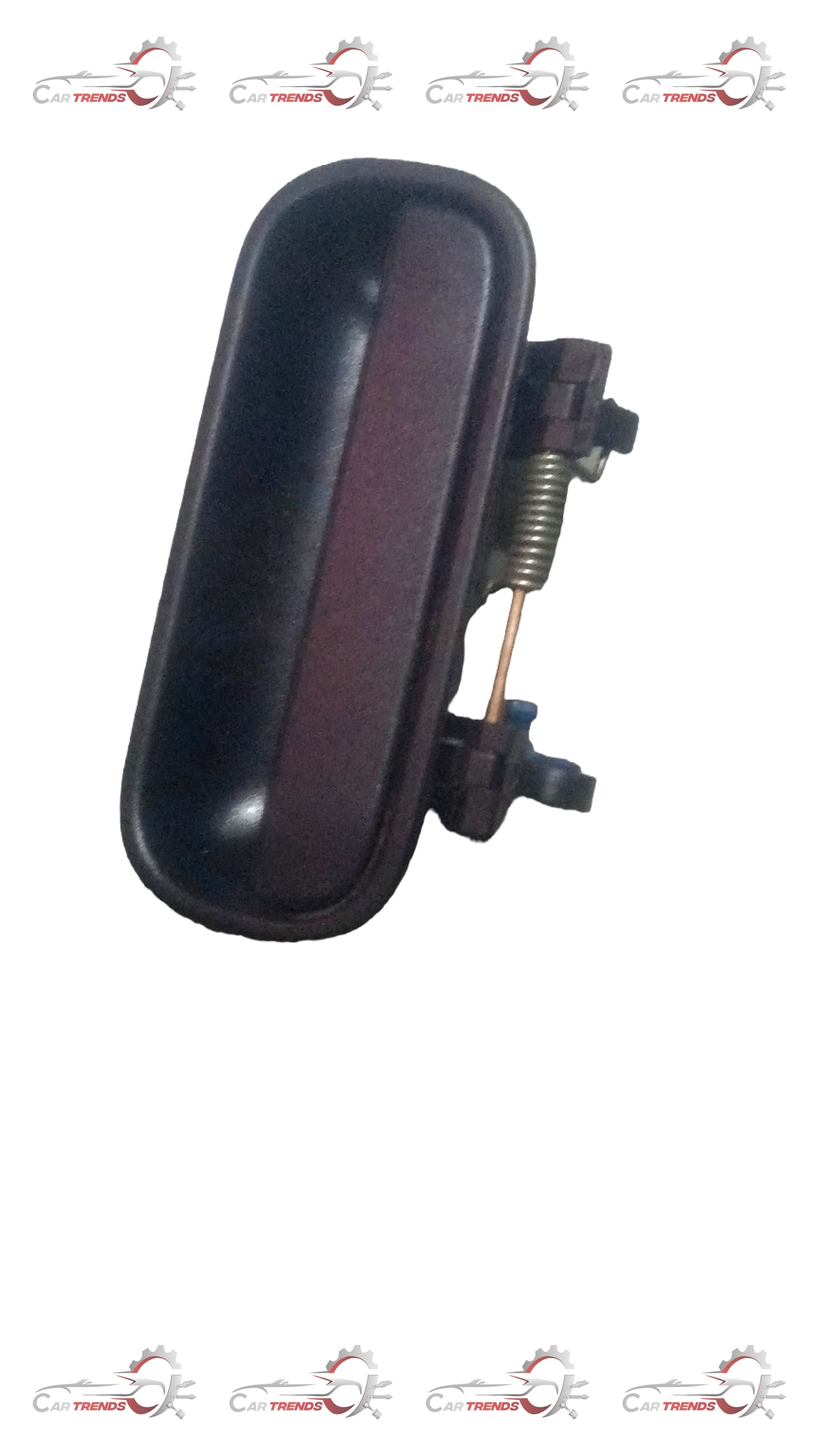 Outside front door handle for Tavera LH by General Motors, black exterior door handle with mounting hardware.