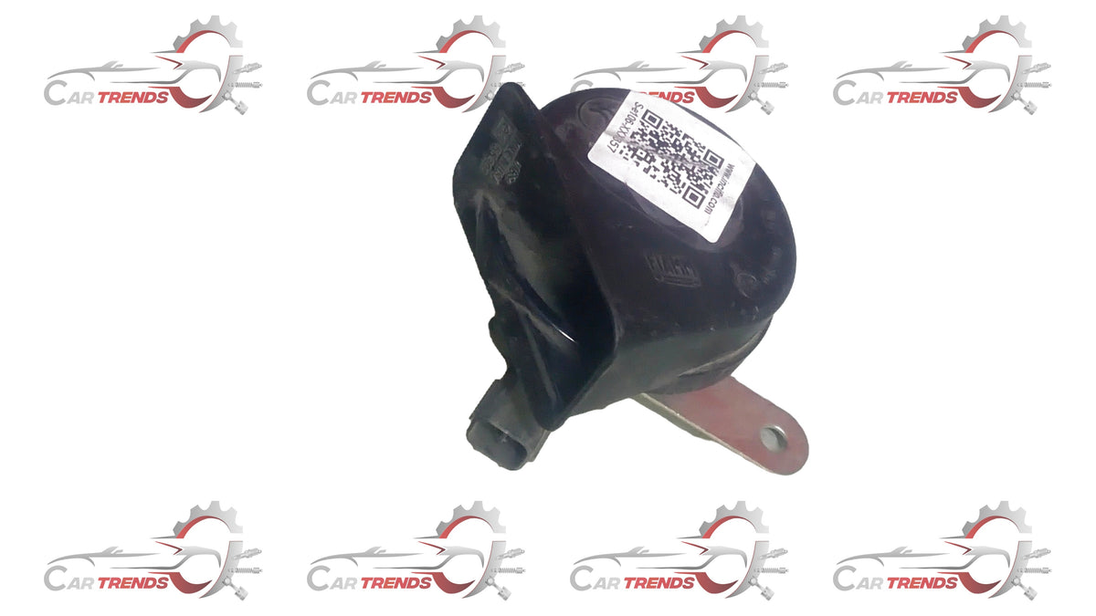 Low RH horn for Opel Opel Optra petrol engine by General Motors, shown in black with mounting components visible.