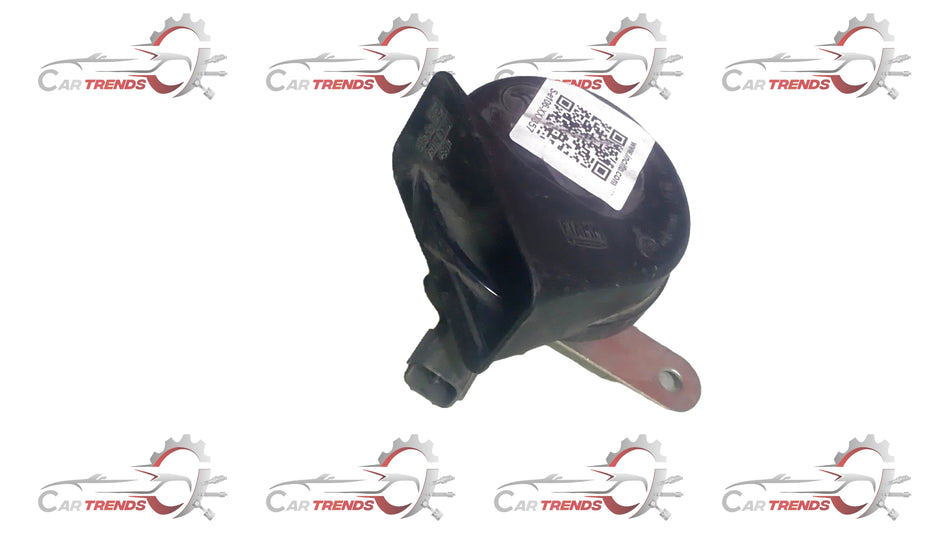 Low RH horn for Opel Opel Optra petrol engine by General Motors, shown in black with mounting components visible.
