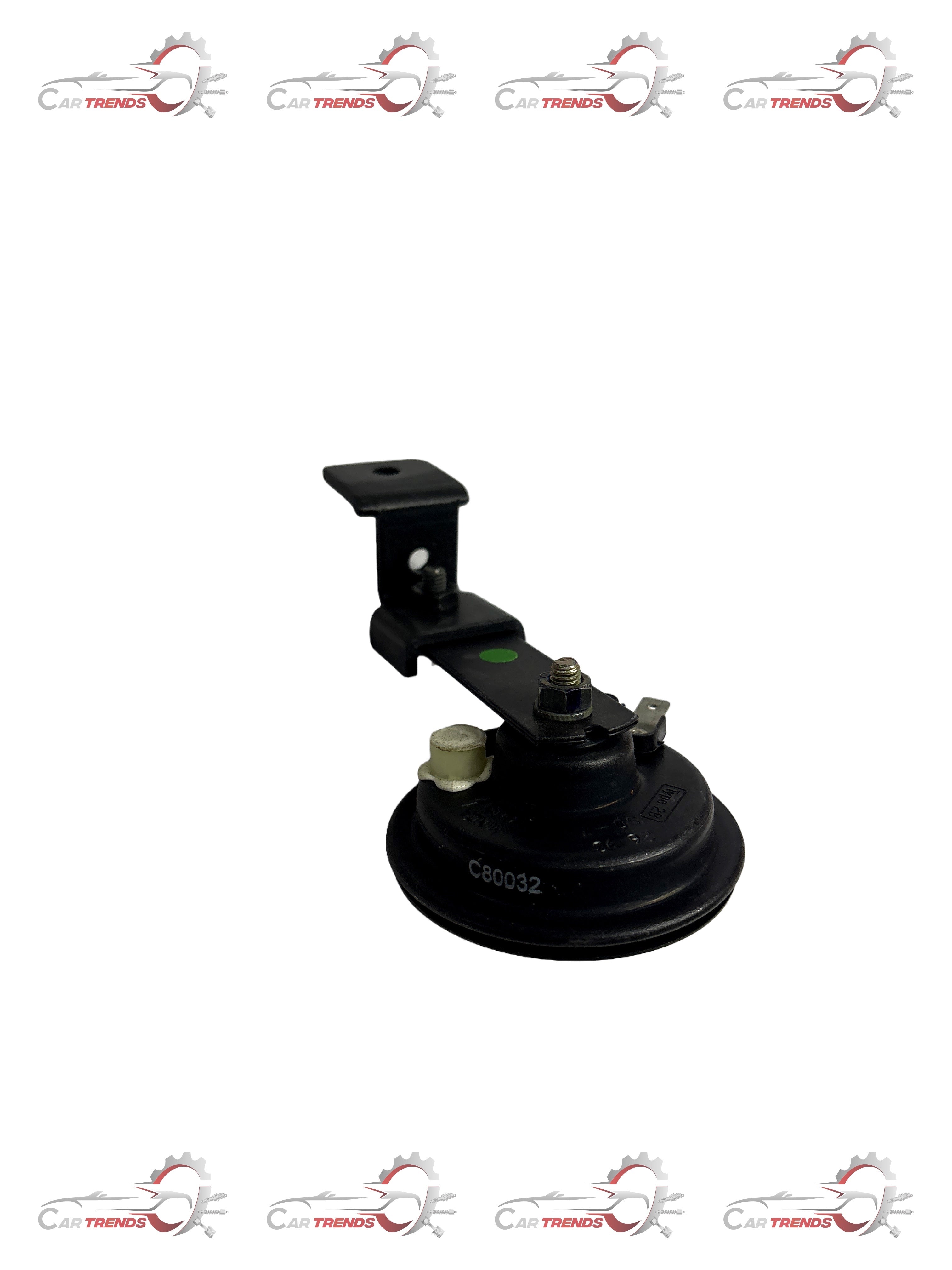 General Motors horn assembly with single low note, sailboat model, J90802725, showing the metal horn component.