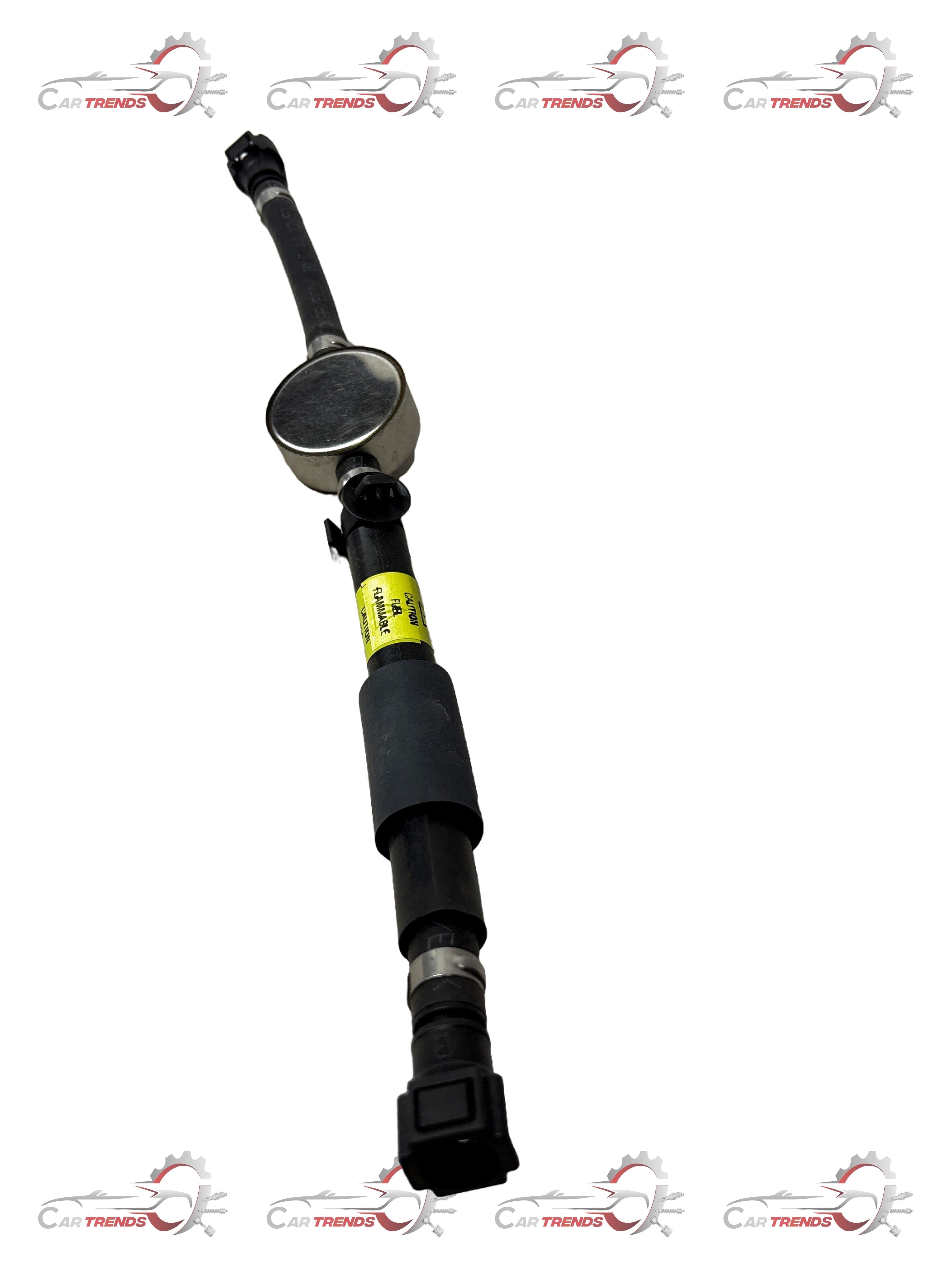 General Motors fuel return hose assembly with sail for J29600180 engine part, showing the flexible rubber hose and fittings.