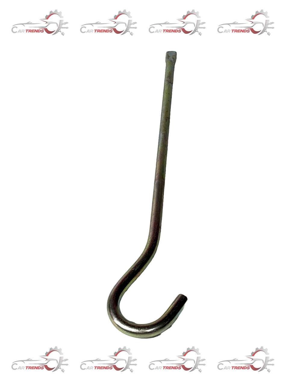 Chevrolet Aveo jack lever by General Motors, essential car repair tool in metallic finish, shown in close-up.