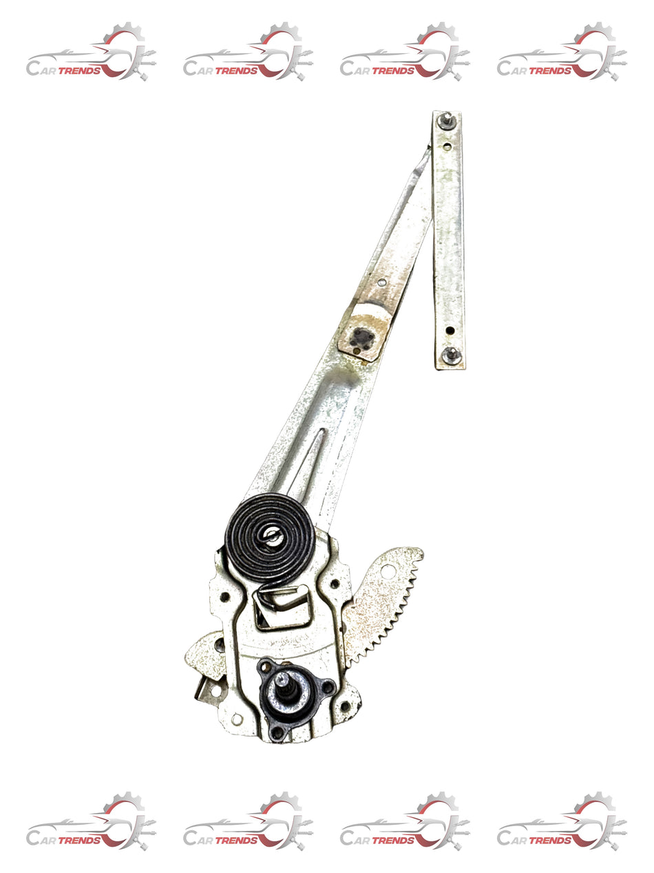 Front left door window regulator assembly for Tavera by General Motors, showing the mechanical components and motor.