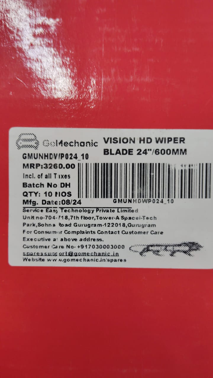 Gomechanic 24-inch wiper blade for vehicles, durable rubber and metal frame for clear visibility in all weather conditions.