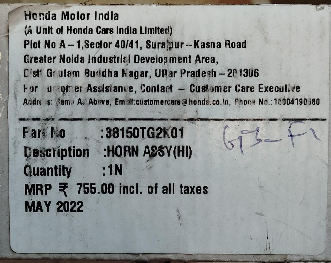 Honda horn assembly for Amaze, Brio, Mobilio models, high-tone horn with wiring and mounting bracket.
