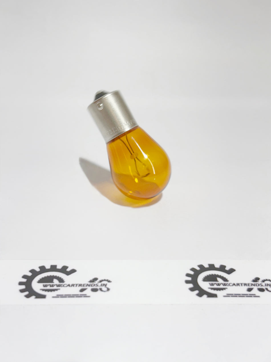 Honda S25 Amber Bulb 33301TG1T01 for Honda vehicles, shown in a close-up image of the bulb with amber color.