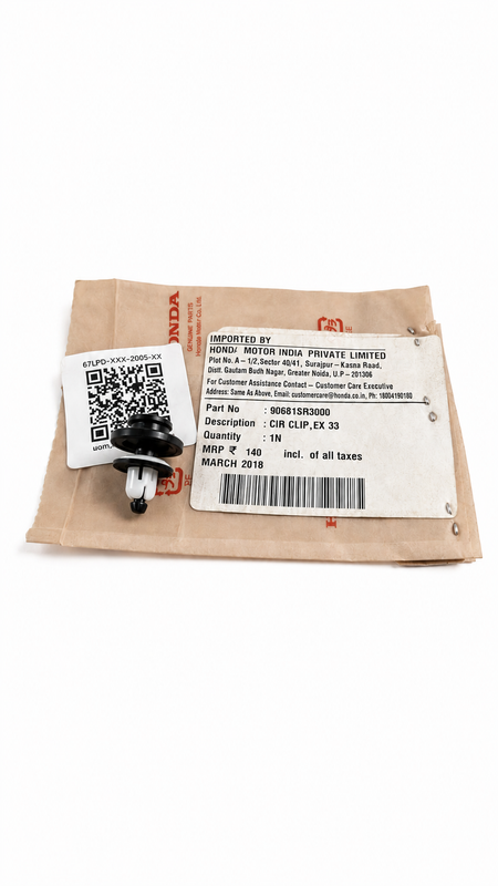 Honda CIR clip 33mm for Amaze, Brio, Accord, Jazz models, part number 90681SR3000, shown in the product image.
