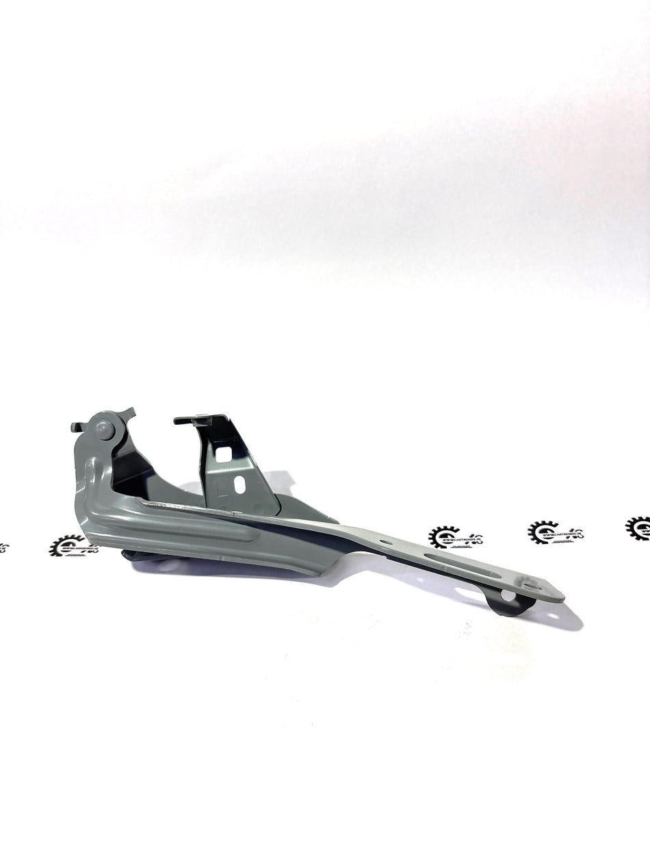 Honda hinge component for left hood, model 60170TBAA00ZZ, shown on a vehicle with a close-up view of the hinge mechanism.