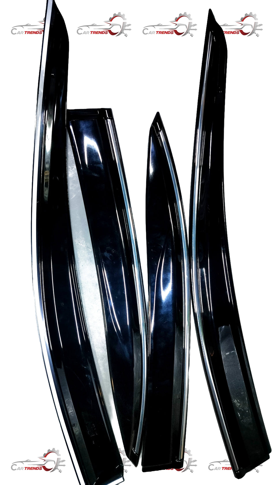 Honda door visor kit with chrome finish, designed for Honda vehicles, featuring a sleek and durable window deflector.