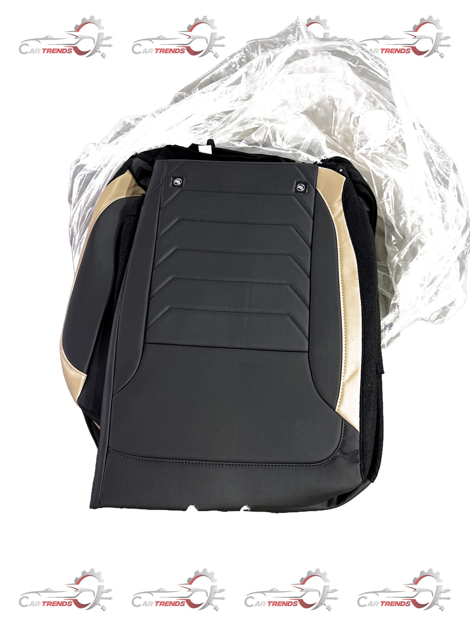 Honda kit seat cover in black and beige, designed for Honda vehicles, with a close-up view of the fabric and stitching.