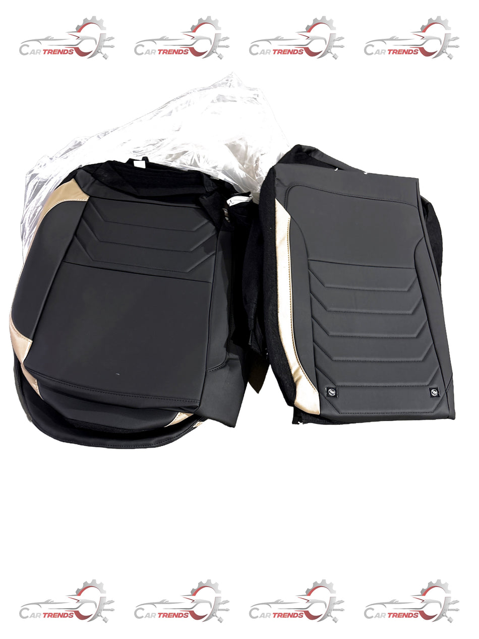 Honda seat cover in black and beige, designed for a perfect fit, with visible stitching and fabric texture.