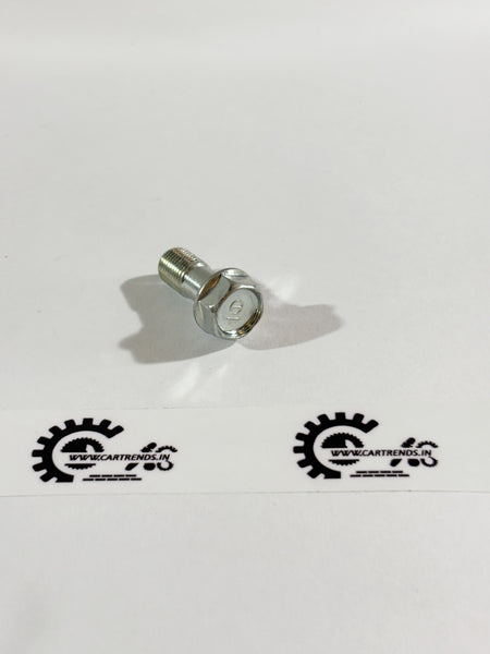 Honda Accord oil bolt, OEM replacement part, black metal bolt with threaded end for engine oil drain plug.