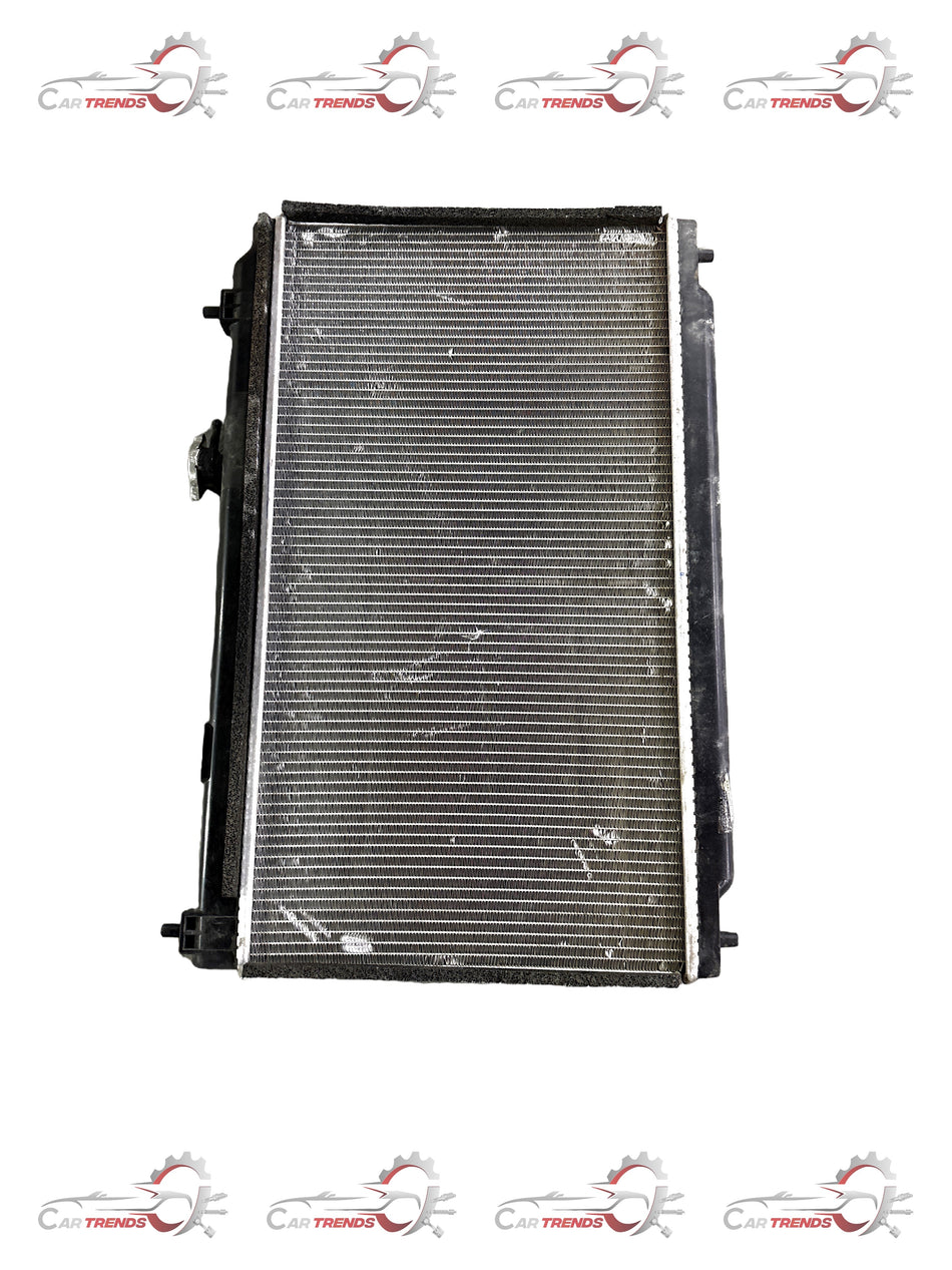 Honda radiator component 19010REJW01, auto cooling part for Honda vehicles, shown in the image with metal fins and connectors.