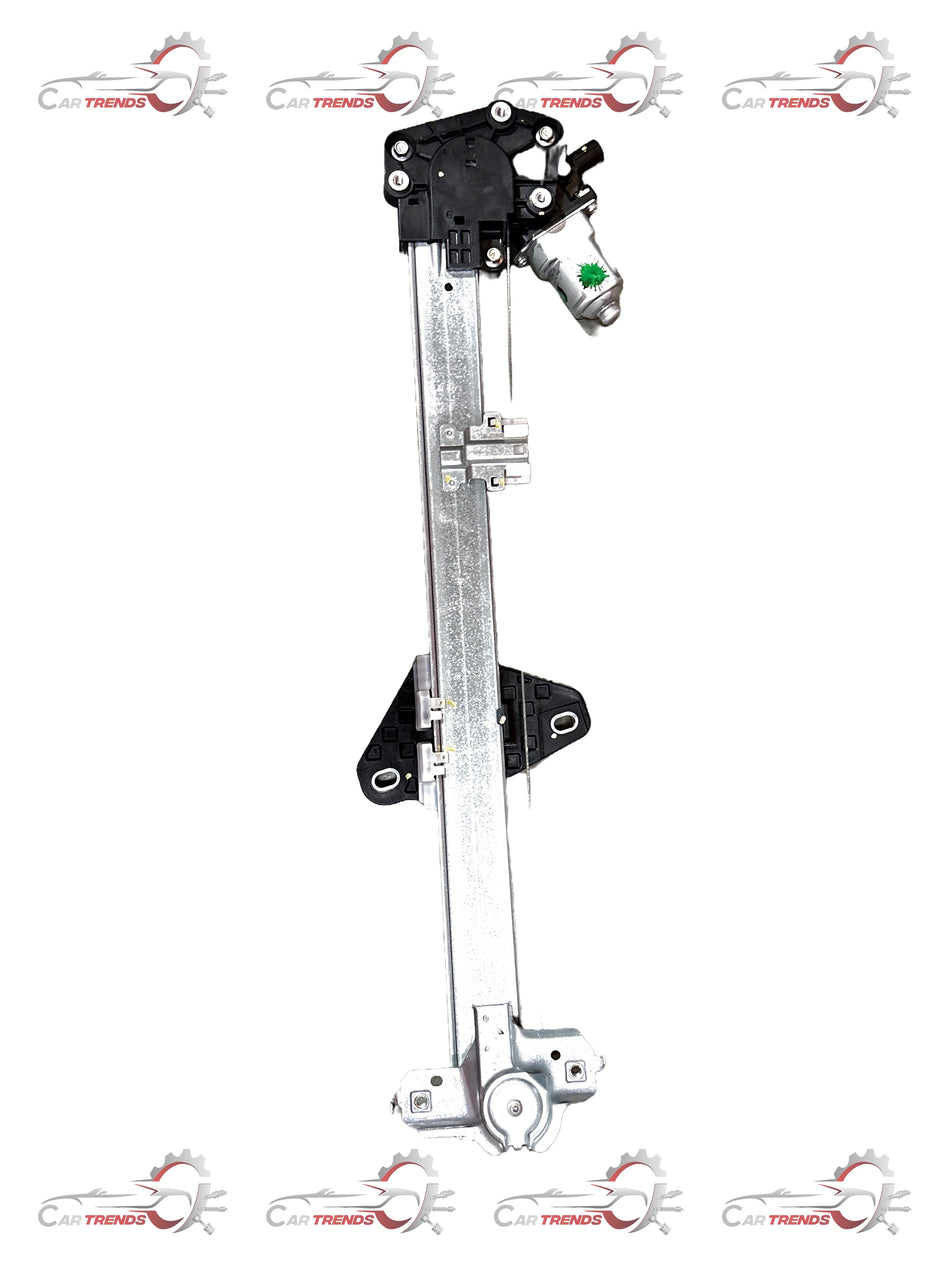 Honda power door regulator assembly for front right door, includes motor and mounting components.