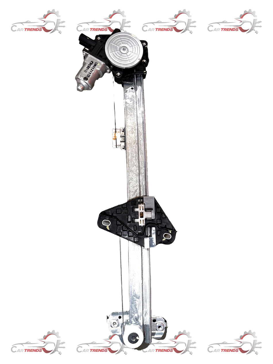 Honda power door regulator assembly for right front door, includes motor and mounting components, compatible with Honda vehicles.