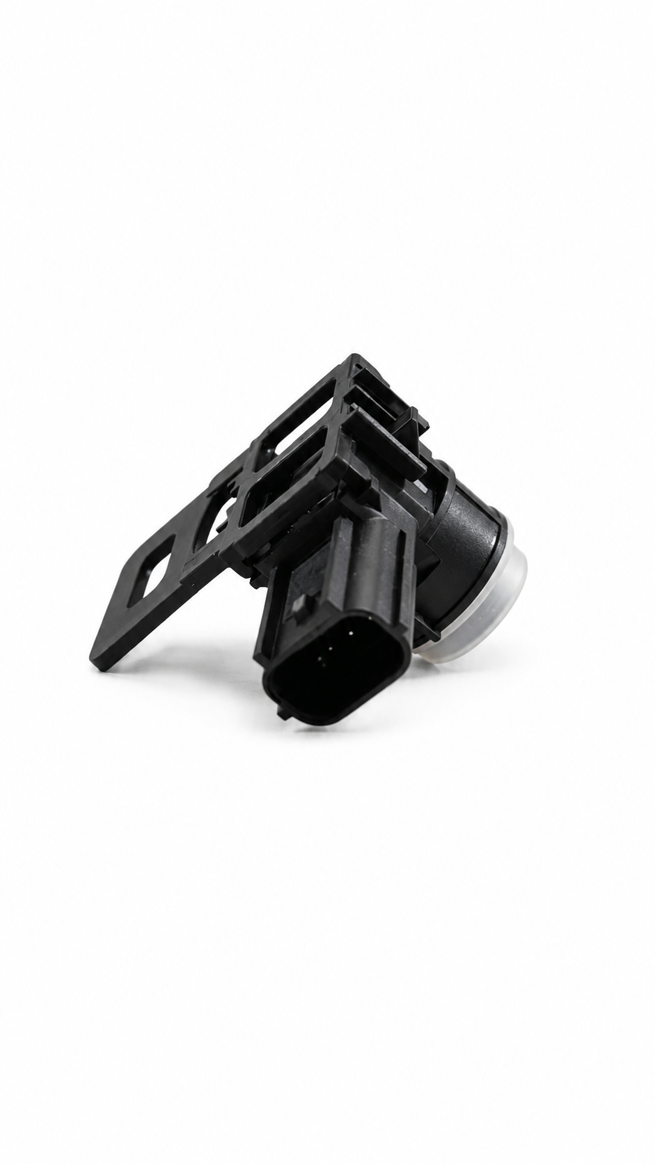 Honda parking sensor assembly with clip, model 39680T00D21ZA, shown mounted on vehicle for parking assistance.