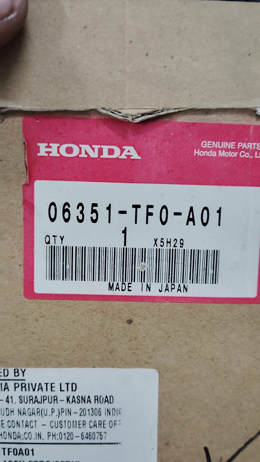 Honda City 5th Gen steering lock set, original part with key, for secure steering system protection.