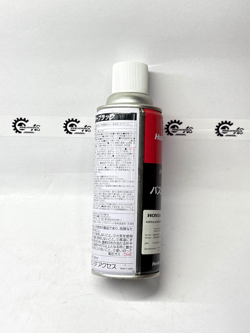 Black Honda underbody coating applied to vehicle underside, protecting against corrosion and rust.