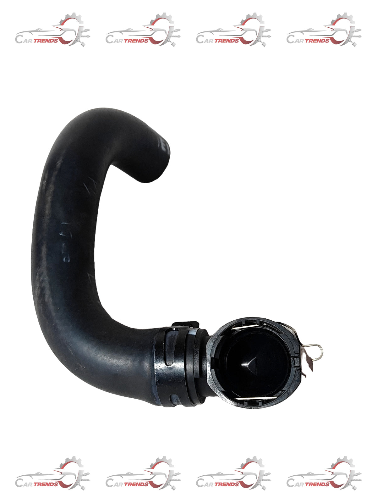 Hyundai i20 radiator lower hose, automotive engine cooling component, black rubber hose with clamps.