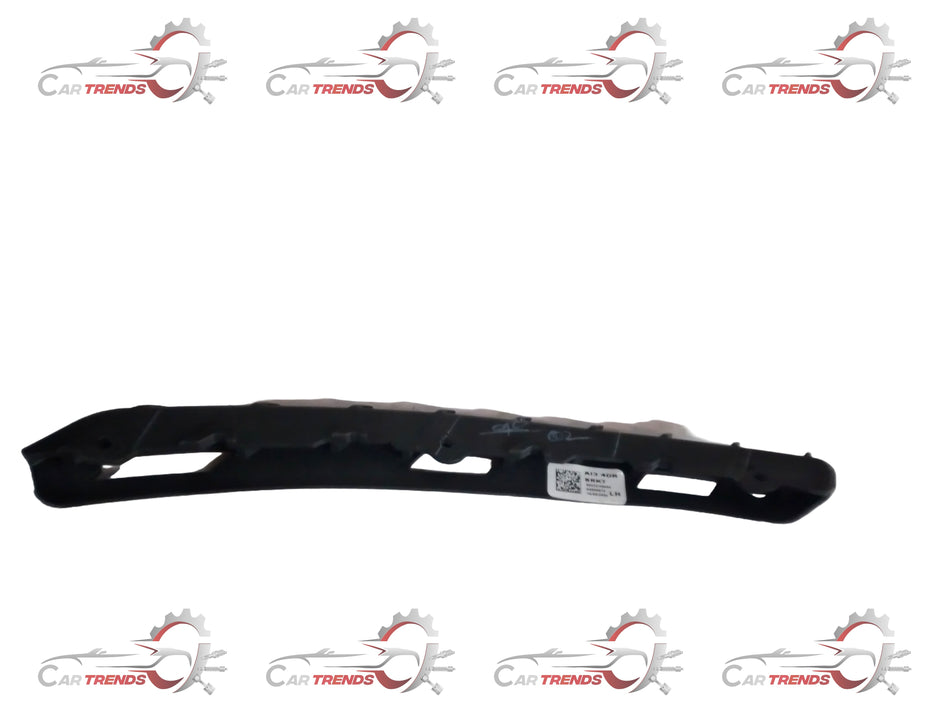Hyundai Aura front bumper bracket LH, part number 86525K6400, shown mounted on vehicle in a close-up image.