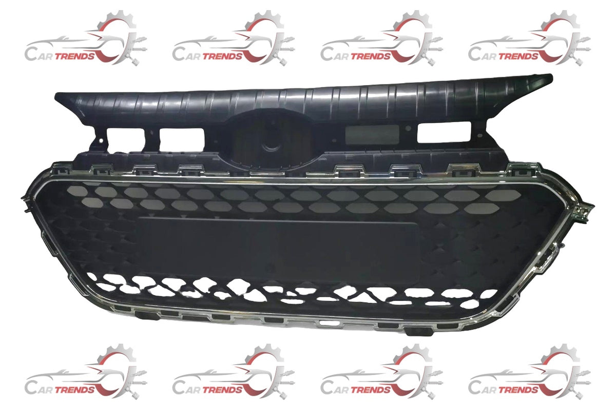 Hyundai i20 Elite radiator grille with black mesh design, front view showing the Hyundai logo and grille details.