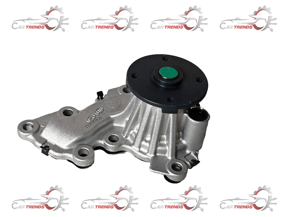 Hyundai coolant pump assembly, part number 2510004050, showing the pump with hoses and mounting brackets.