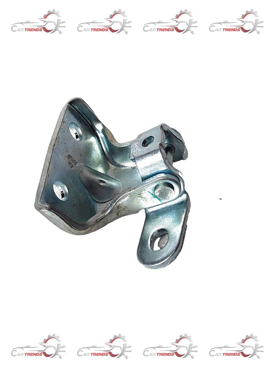 Hyundai Aura LH upper rear door hinge, genuine Hyundai replacement part, black metal with mounting points.
