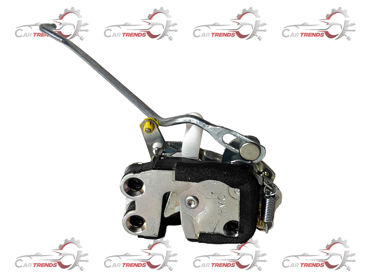 Hyundai Santro Xing front left side door latch spare part, close-up view of the black metal latch component.
