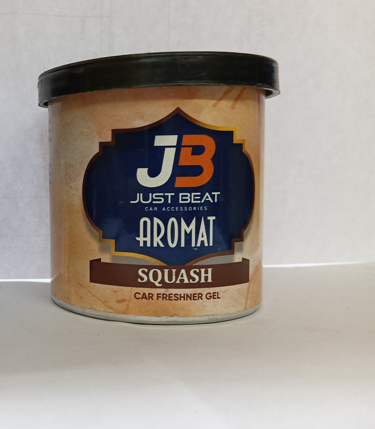JB Car Refresher Gel Squash in clear jar with pink gel inside, branded JB, for freshening car interiors.