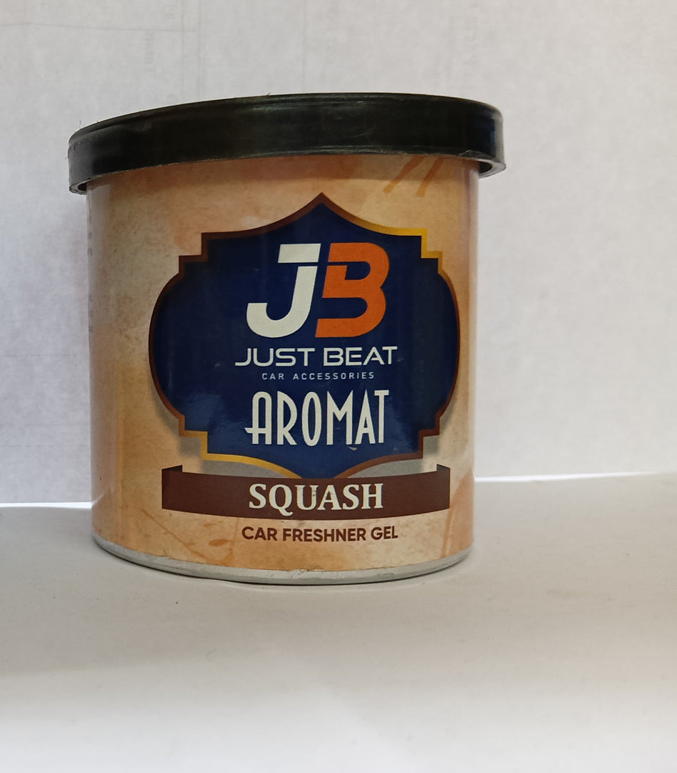 JB Car Refresher Gel Squash in clear jar with pink gel inside, branded JB, for freshening car interiors.