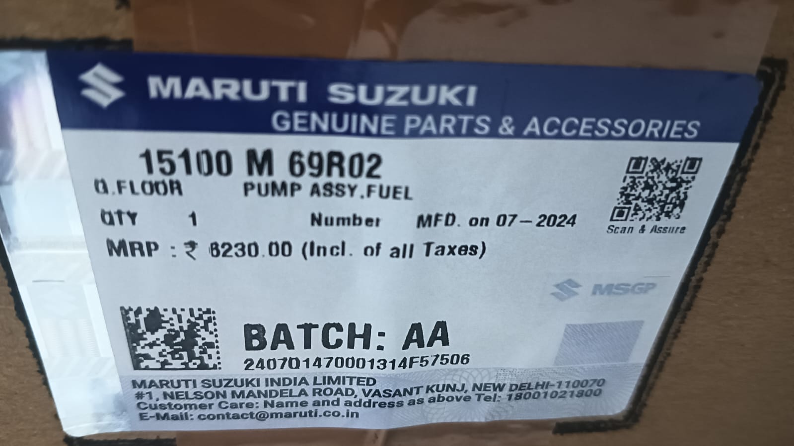 Maruti Suzuki fuel pump for Celerio 2nd gen, part number 15100M69R02, replacement automotive fuel pump.