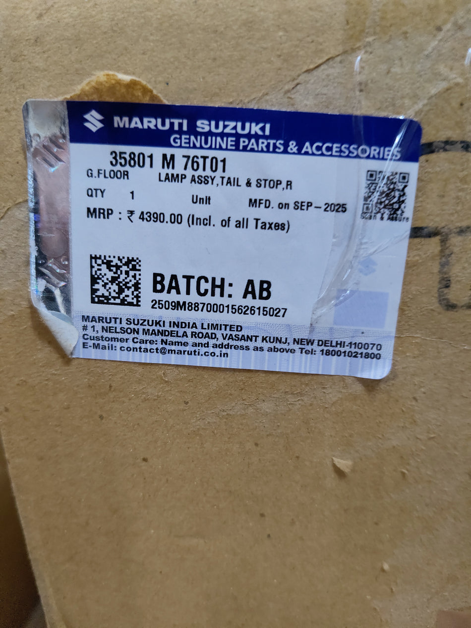 Maruti Suzuki tail and stop lamp assembly, model 35801M76T01, for vehicle lighting and signaling.