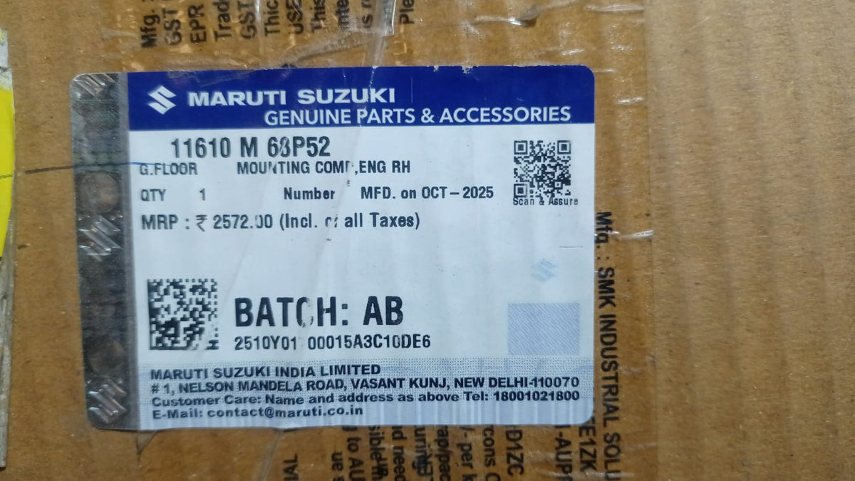 Maruti Suzuki mounting component RH 11610M68P52, automotive part for vehicle suspension or mounting system.