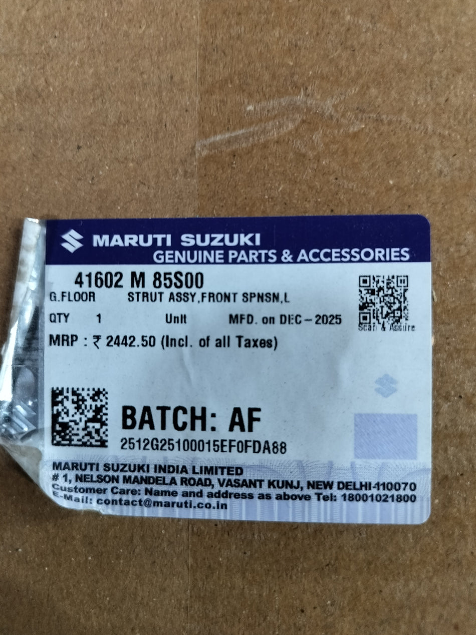Front strut assembly for Maruti Suzuki vehicles, part number 41602M85S00, shown in this image.